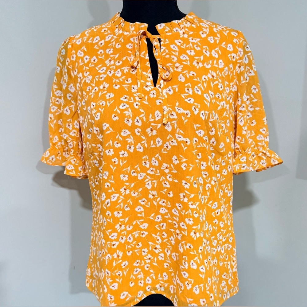 NWT J. Crew Orange Floral Ruffled Short Sleeve Blouse